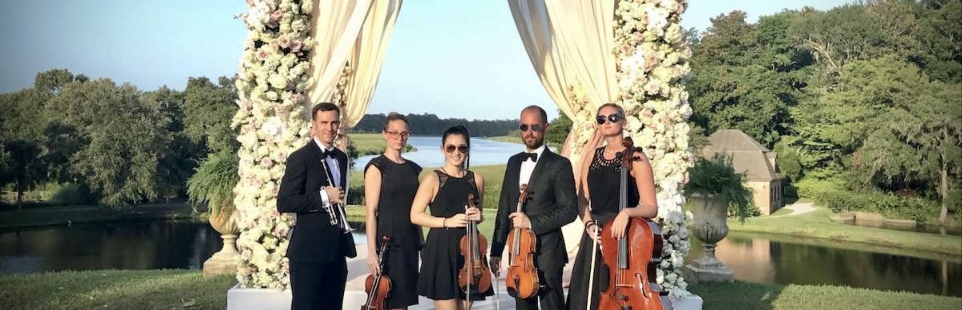 Charleston Virtuosi musicians. Wedding at Middleton Place | String Quartet & Trumpet Player