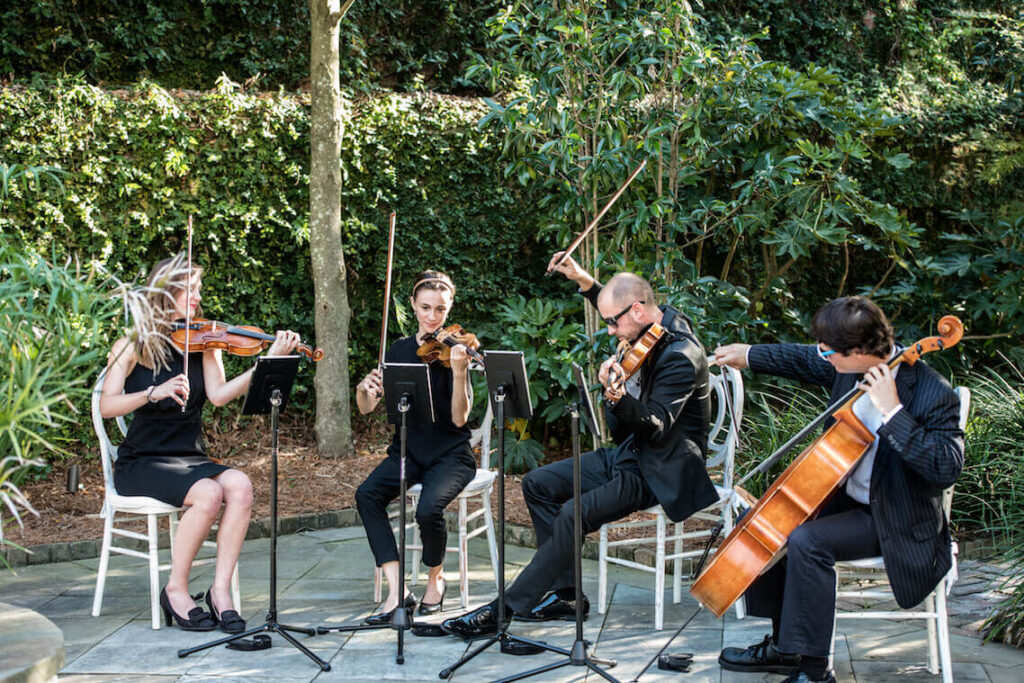 Wedding Ceremony at William Aiken House | Charleston Virtuosi string quartet (violin, viola, cello)