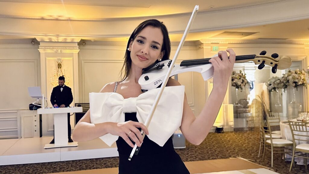 Elegant electric violinist with DJ performing at wedding reception in Atlanta, GA | Charleston & Savannah Wedding musicians | Charleston Virtuosi